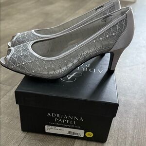 Adrianna Papell Silver Mesh Peep-Toe Heels